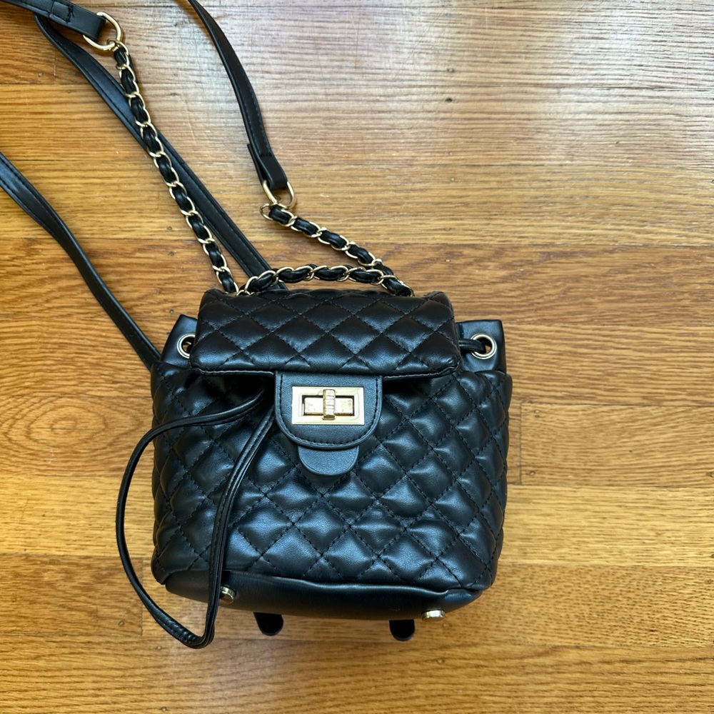 Mini quilted black backpack